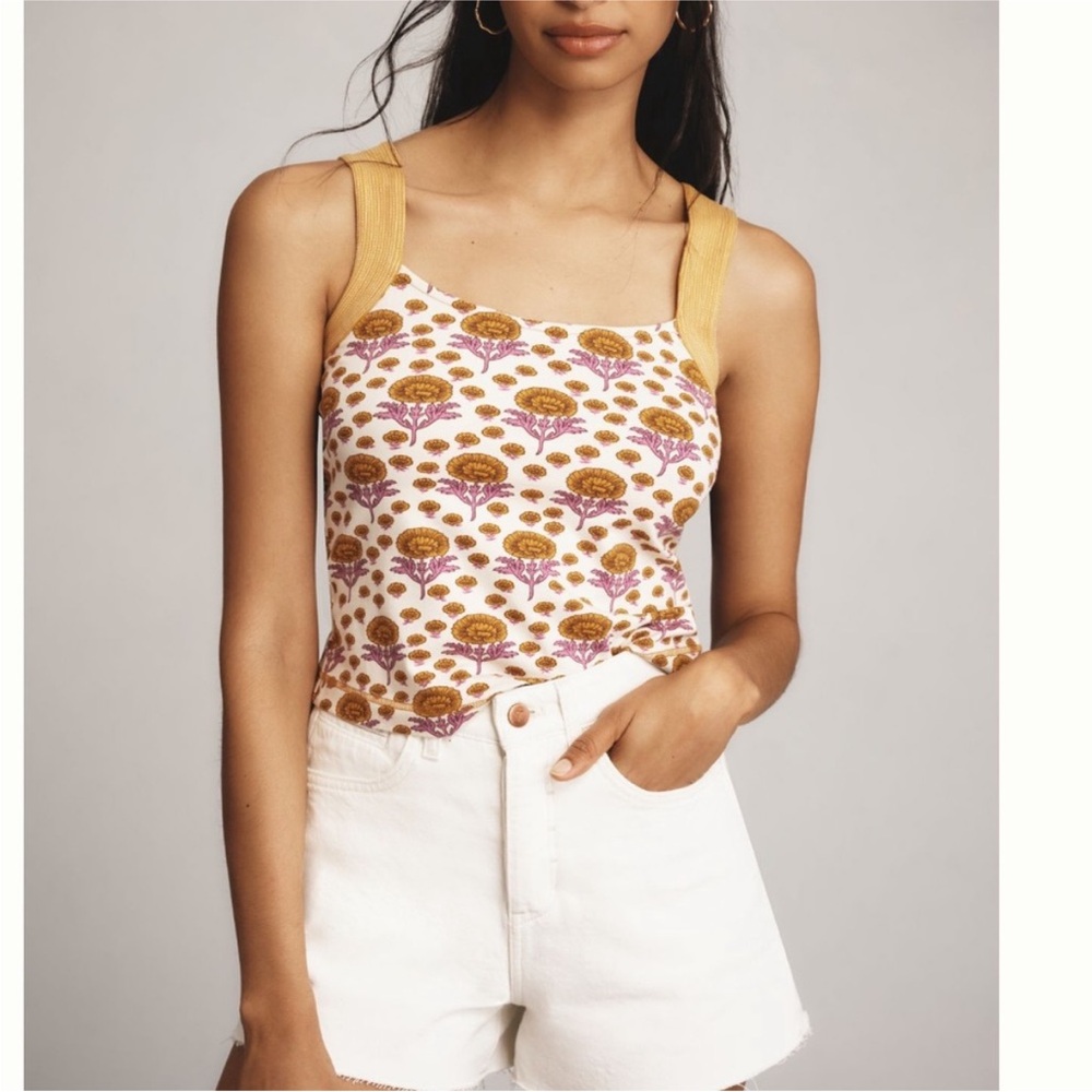 Anthropologie Floral Camisole with Yellow Straps